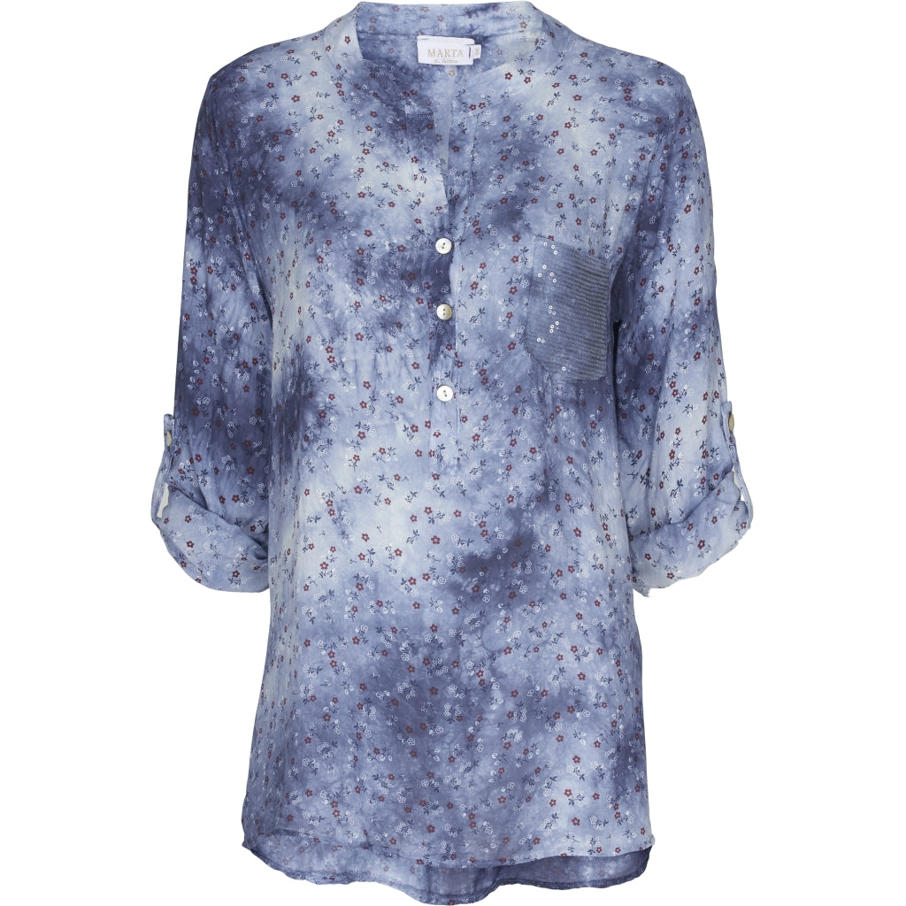 Blomstret skjortebluse - Blue