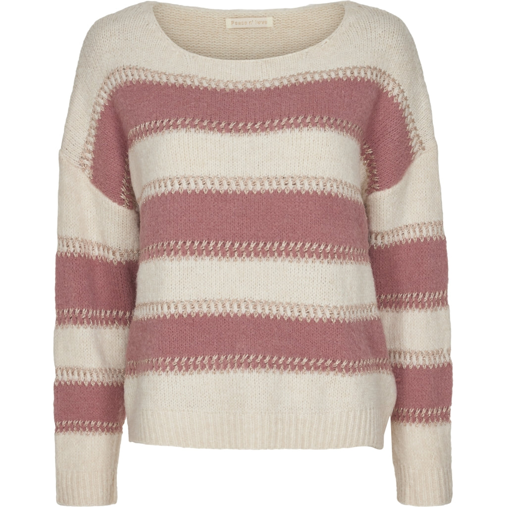 Stribet strik med rund hals - Pink