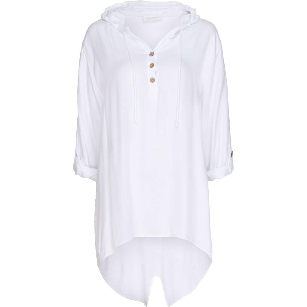 Løstsiddende bluse m. hætte - White