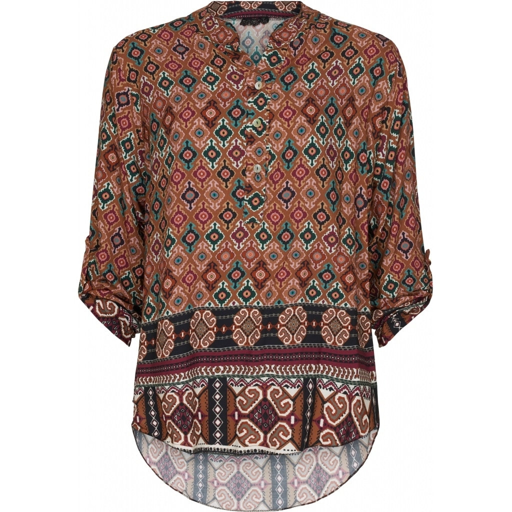Mønstret skjortebluse - Brown