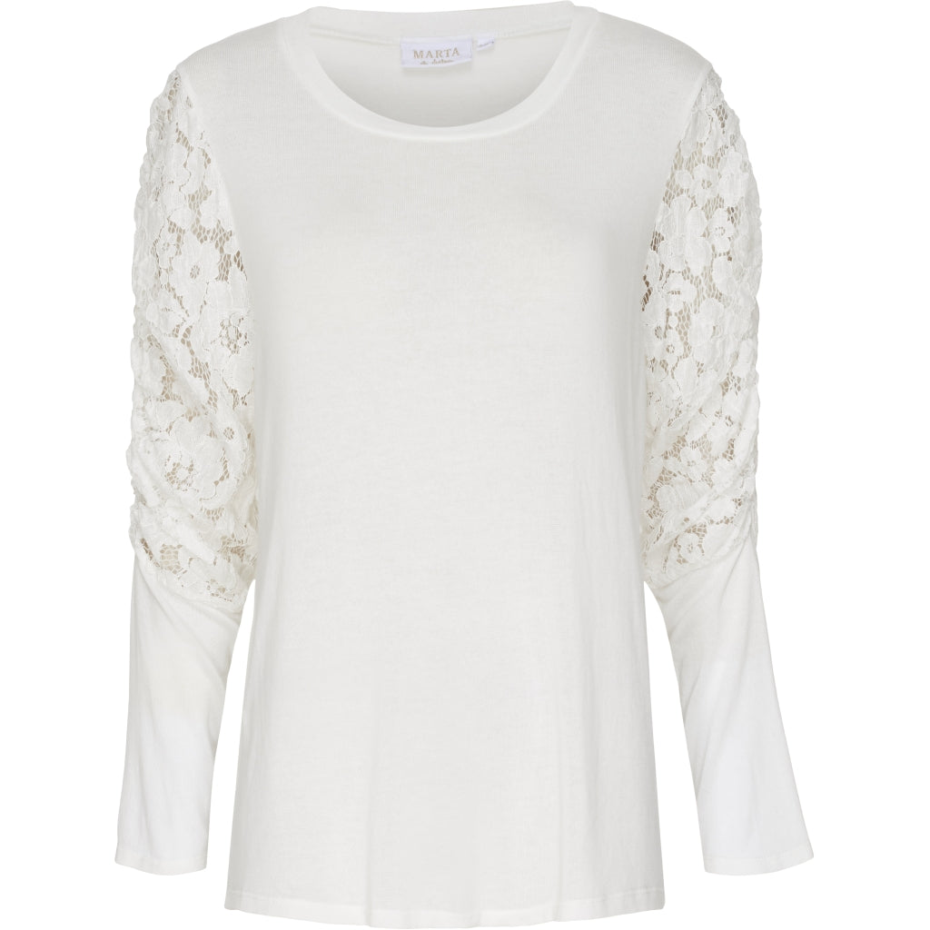 Bluse med blondeærmer - White