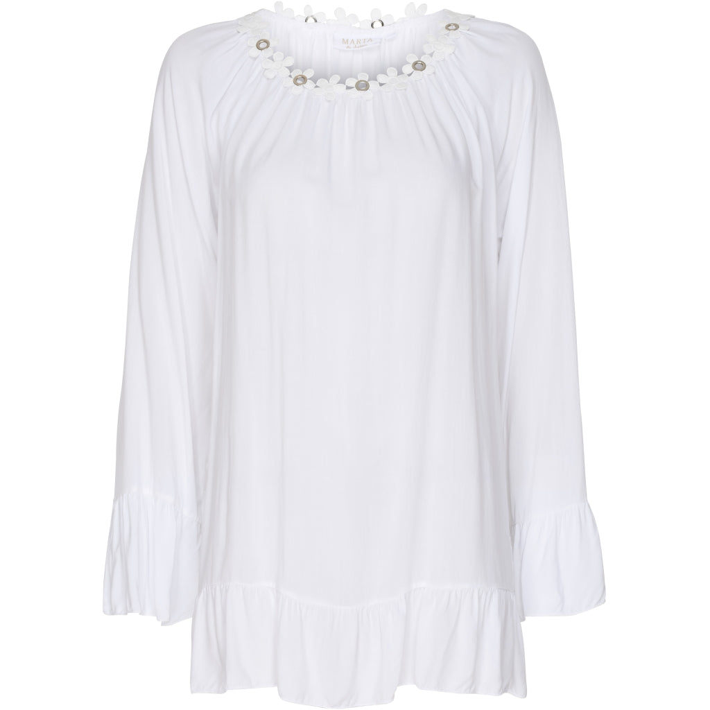 Bluse med blomsterkant - White på udsalg
