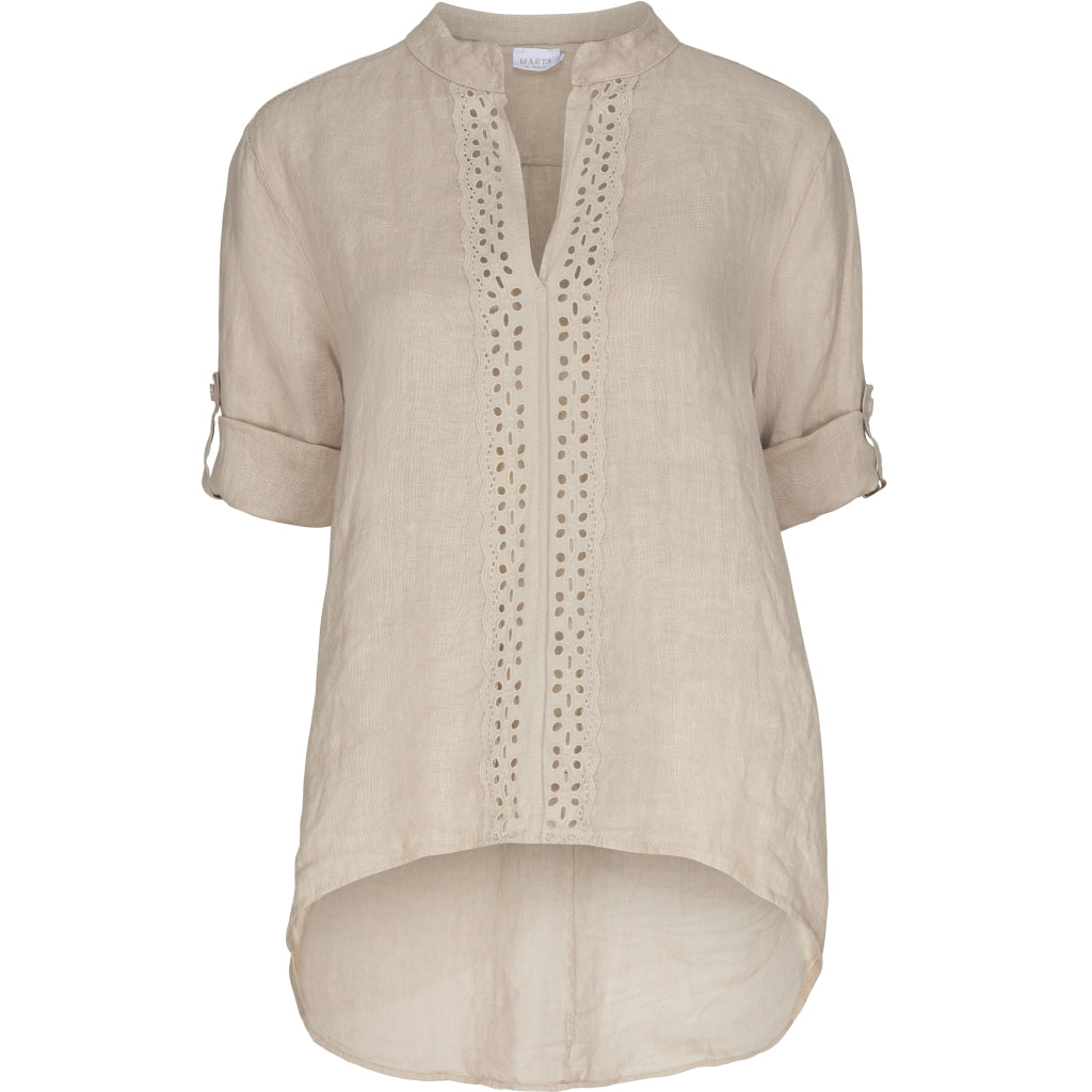 Bluse med v-hals 82422 - Beige Online salg