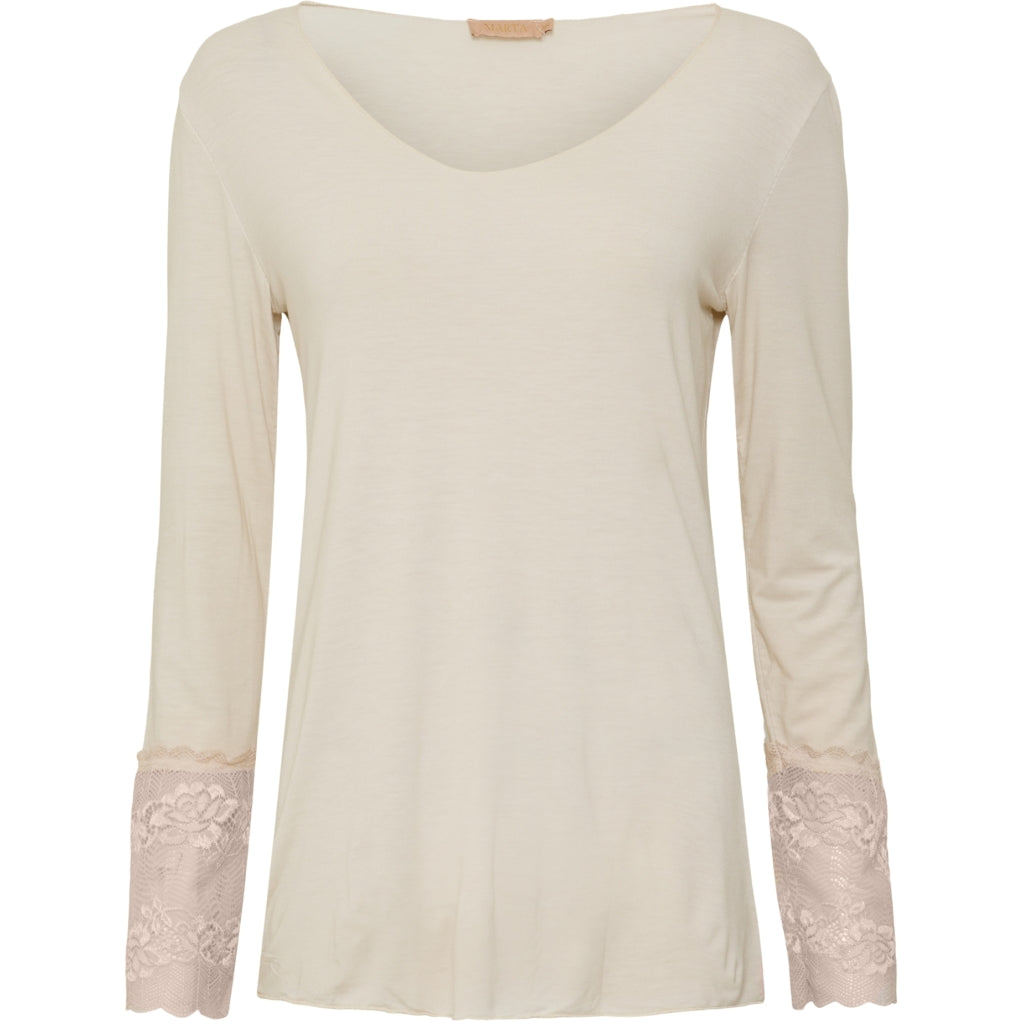 Bluse med blondeærmer 10422 - Beige