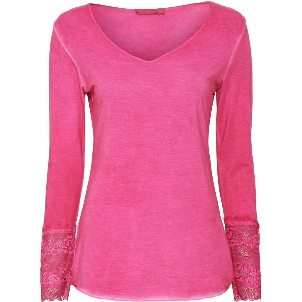 Bluse med blondeærmer 10422 - Rose Shocking