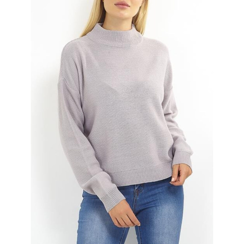 Brave Soul Ribbed High Neck Knit - Grey