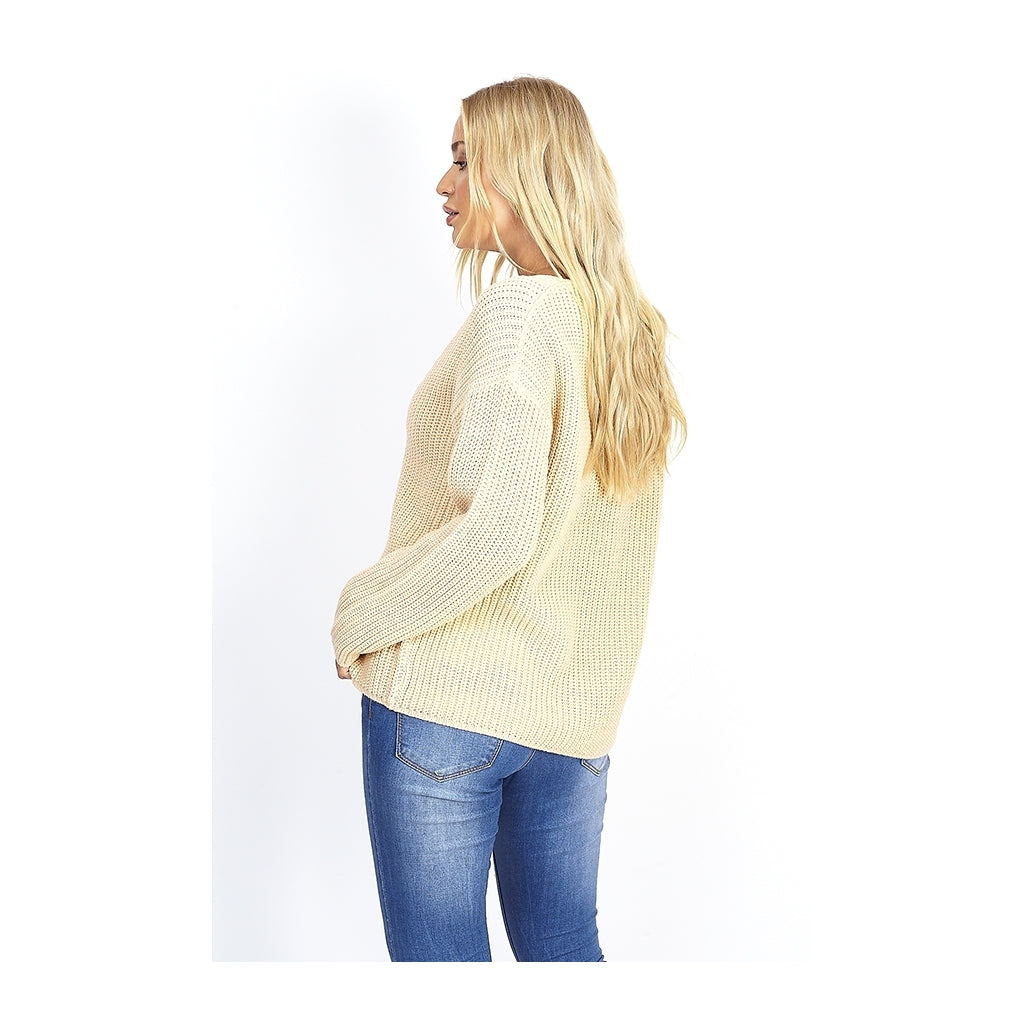 Brave Soul V-neck Pullover - Beige