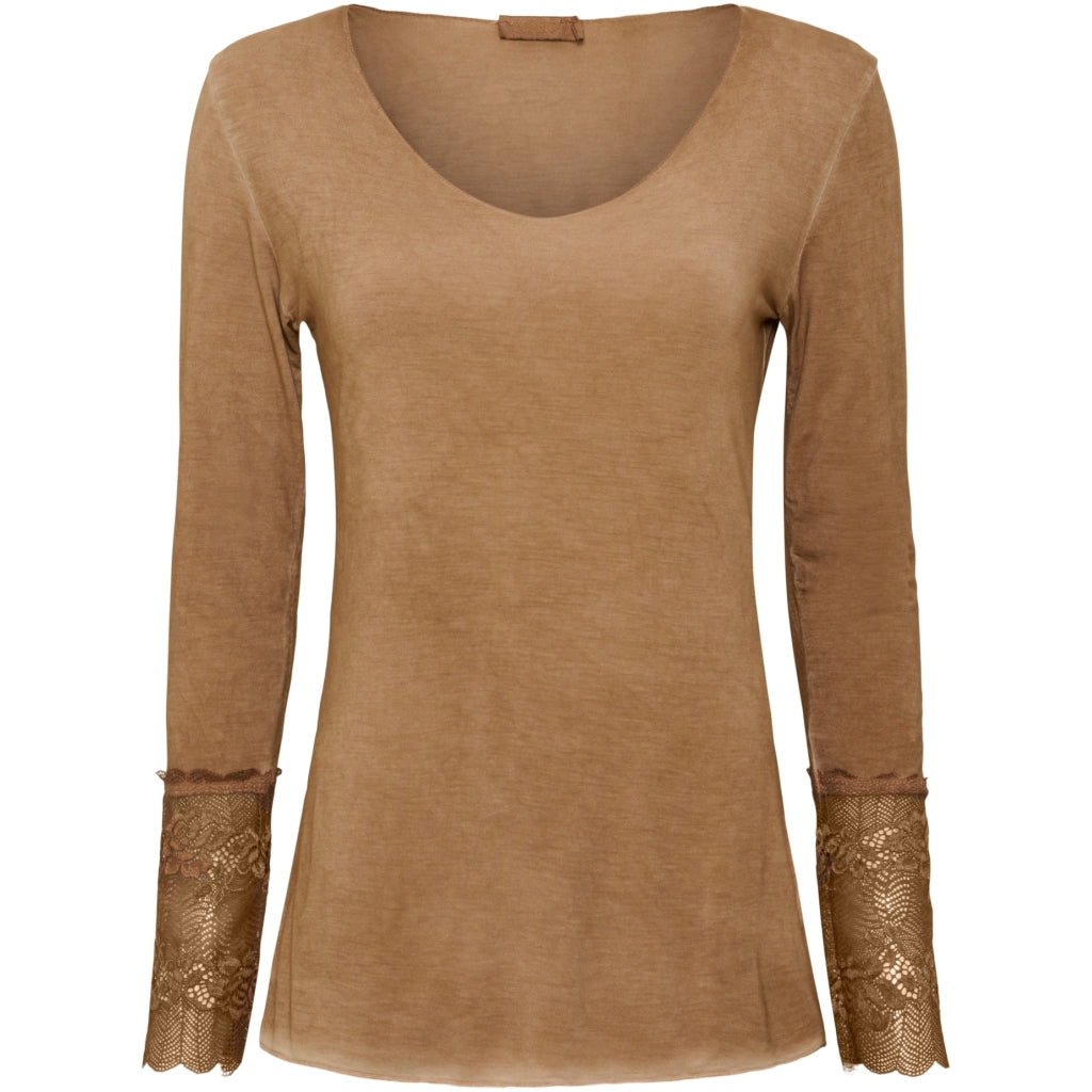 Bluse med blondeærmer 10422 - Tabacco