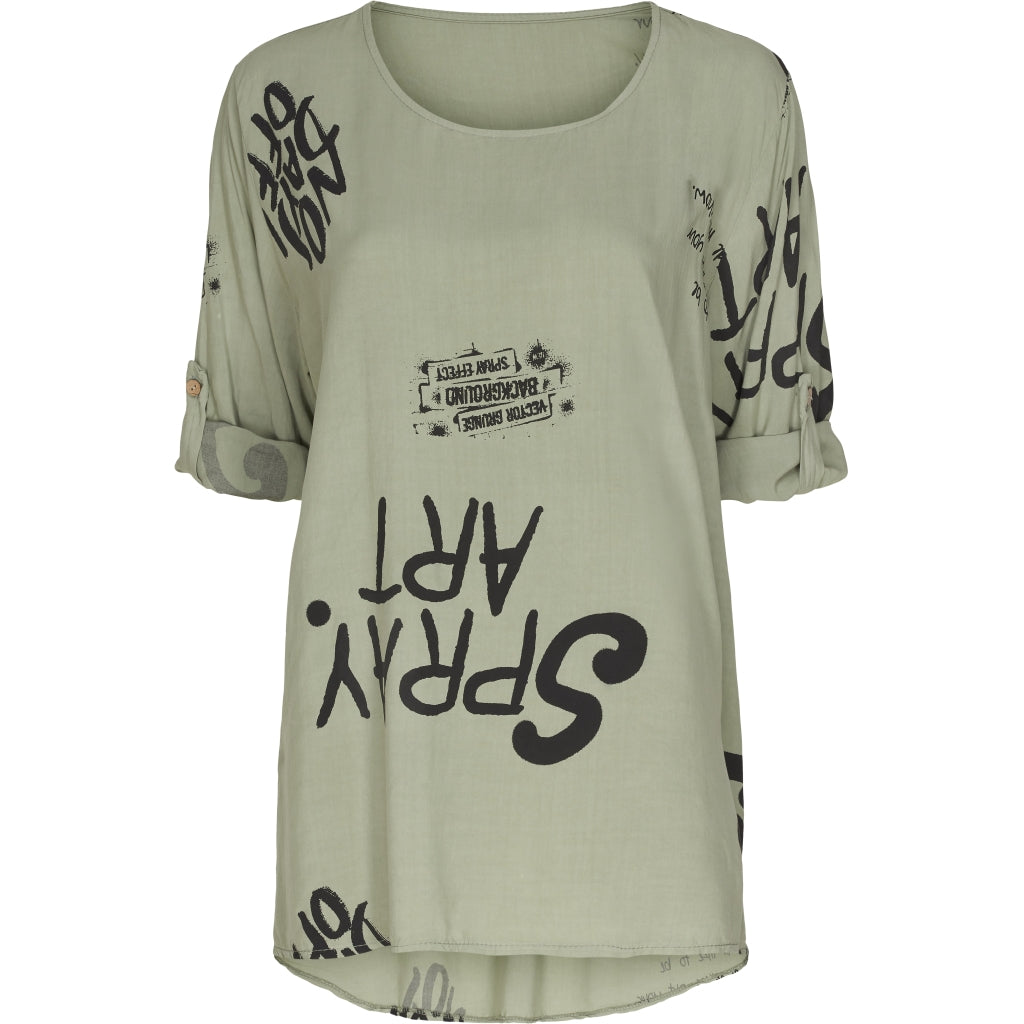 Løs bluse med tekst - Green