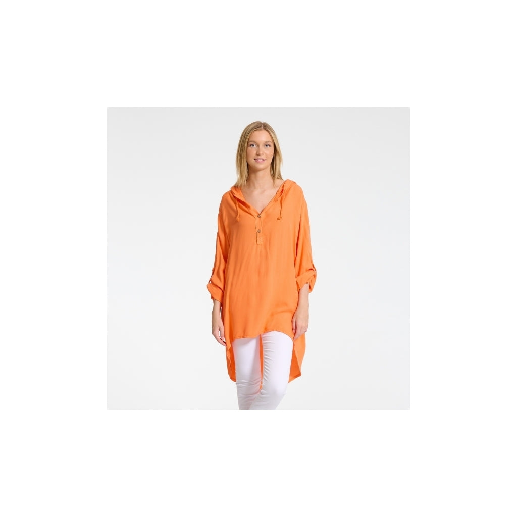 Løstsiddende bluse m. hætte - Orange