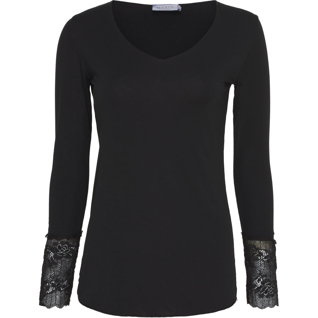 Bluse med blondeærmer 10422 - Black Levere