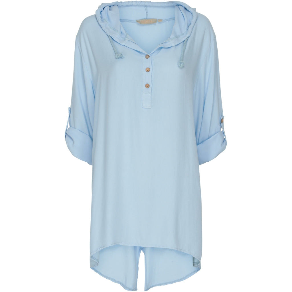 Løstsiddende bluse m. hætte - Light blue