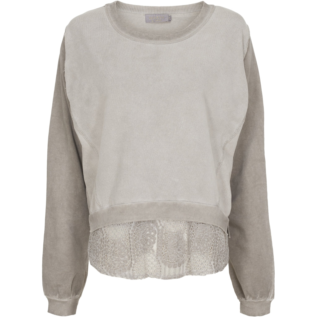 Sweatshirt med blondekant - Grey