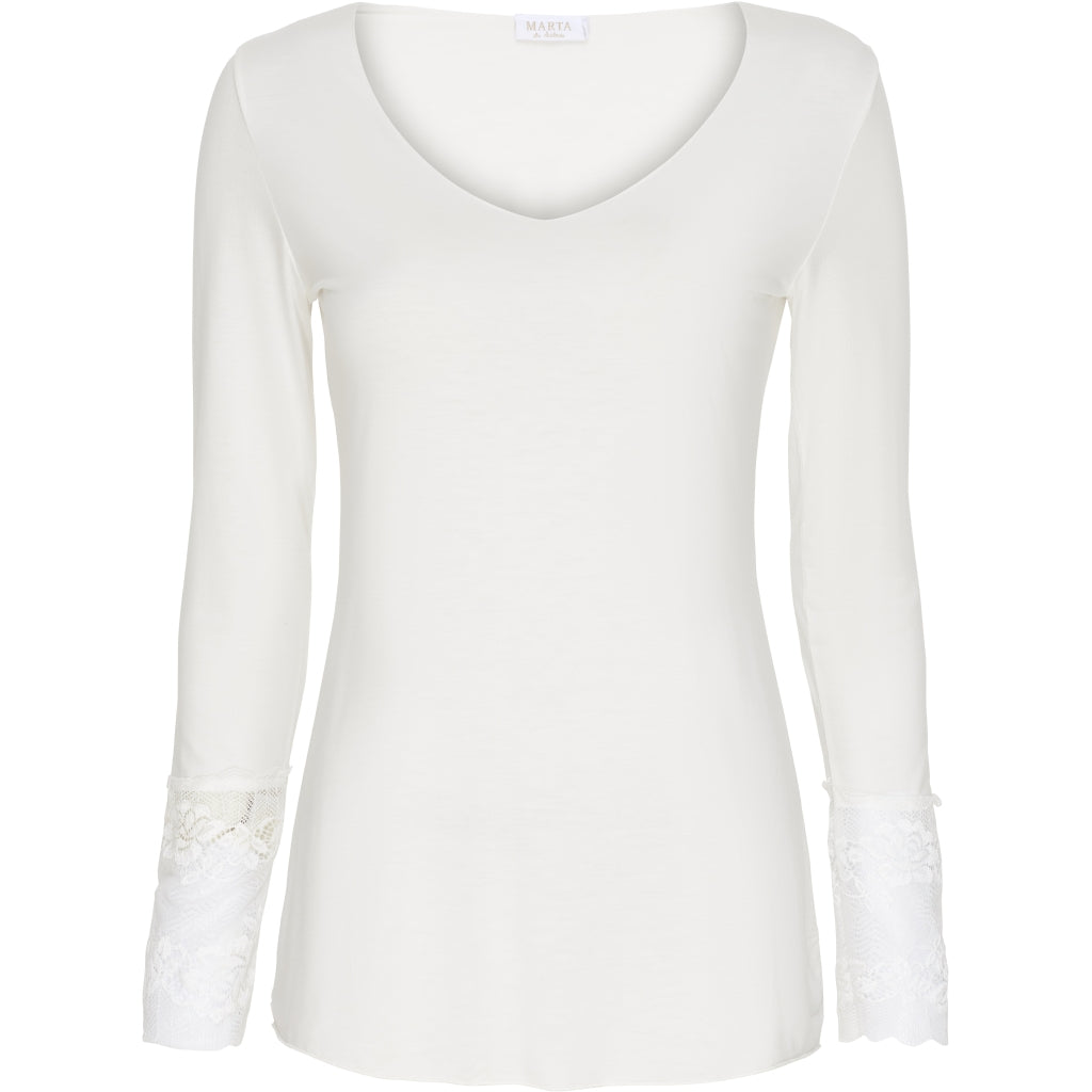 Bluse med blondeærmer 10422 - Off White