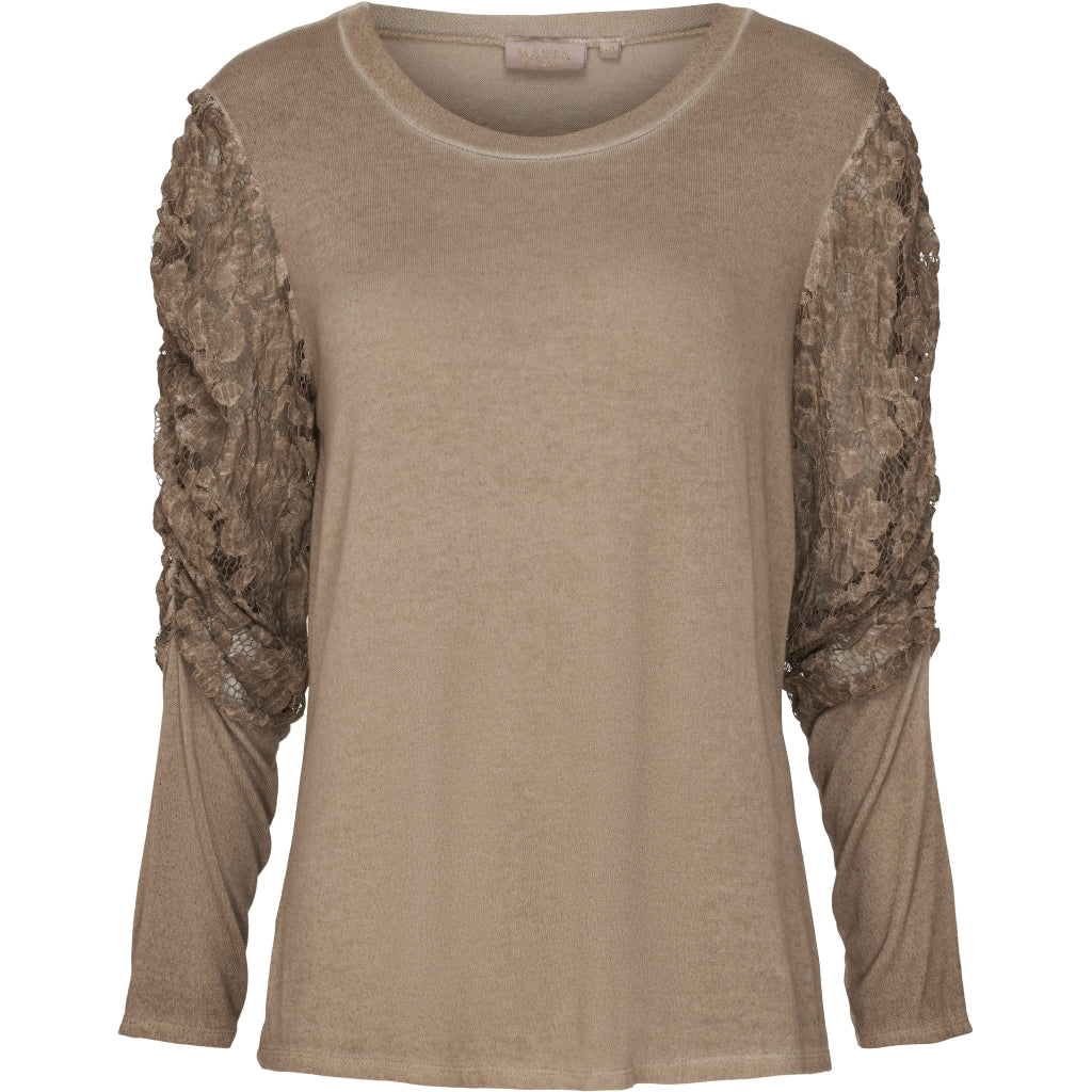 Bluse med blondeærmer - Brown