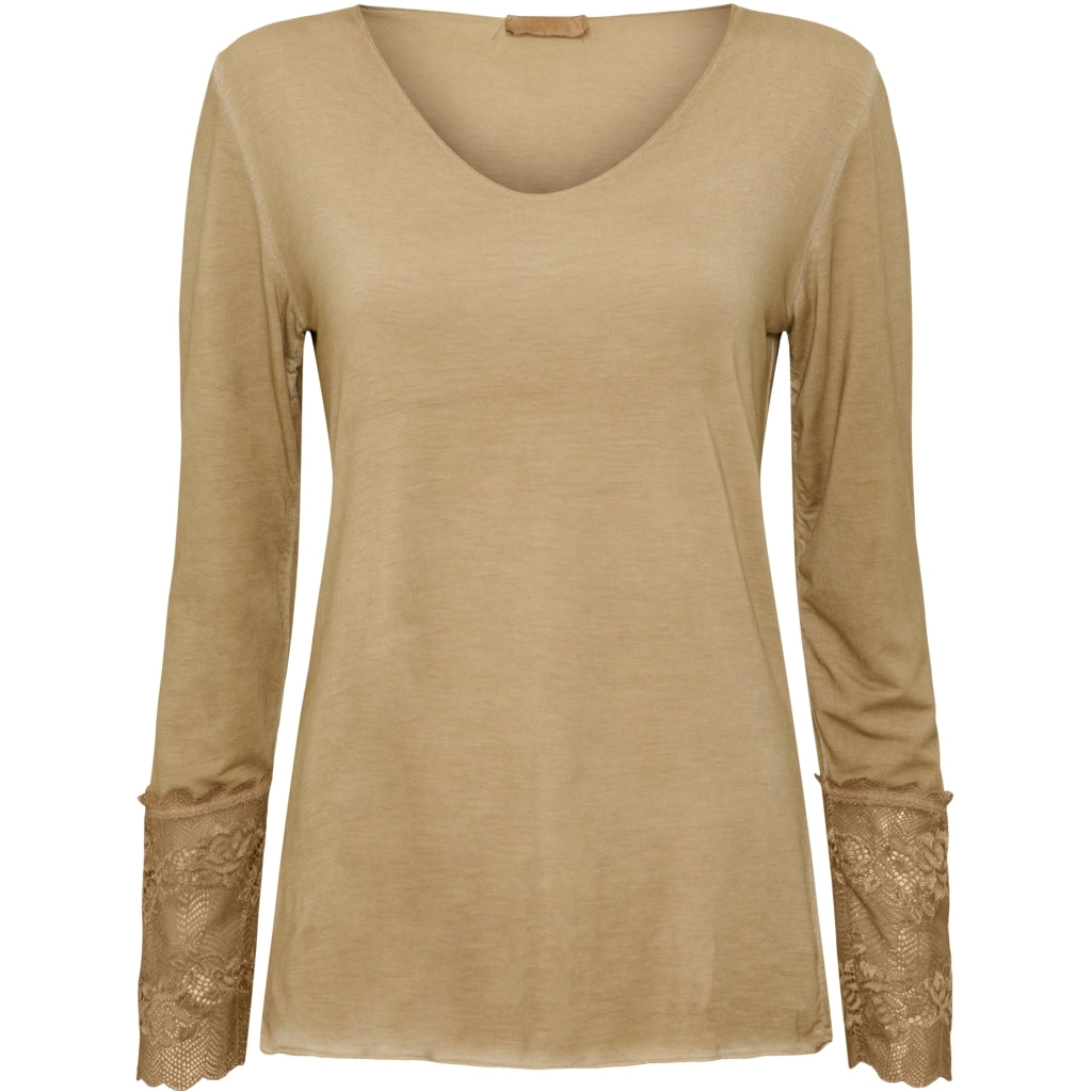 Bluse med blondeærmer 10422 - Camello