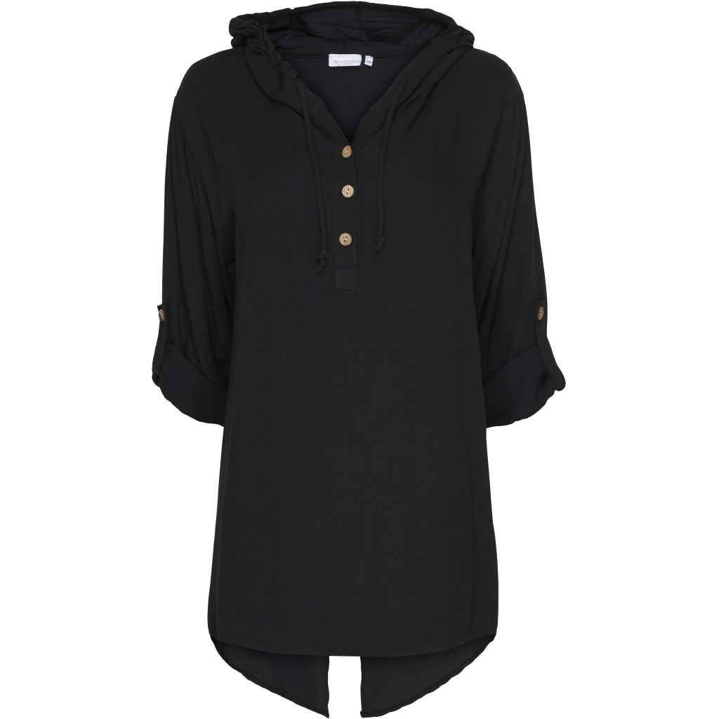 Løstsiddende bluse m. hætte - Black Online nu