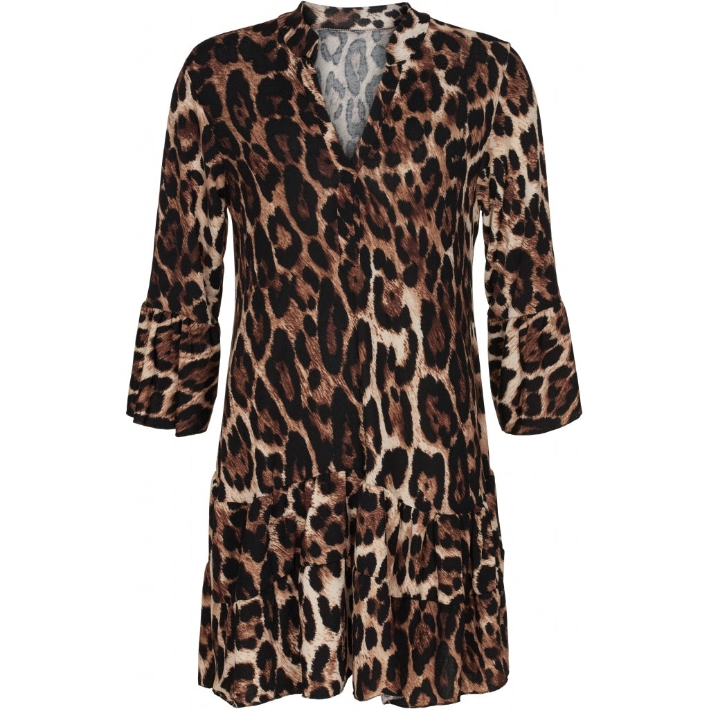 Mønstret kort kjole - Leopard