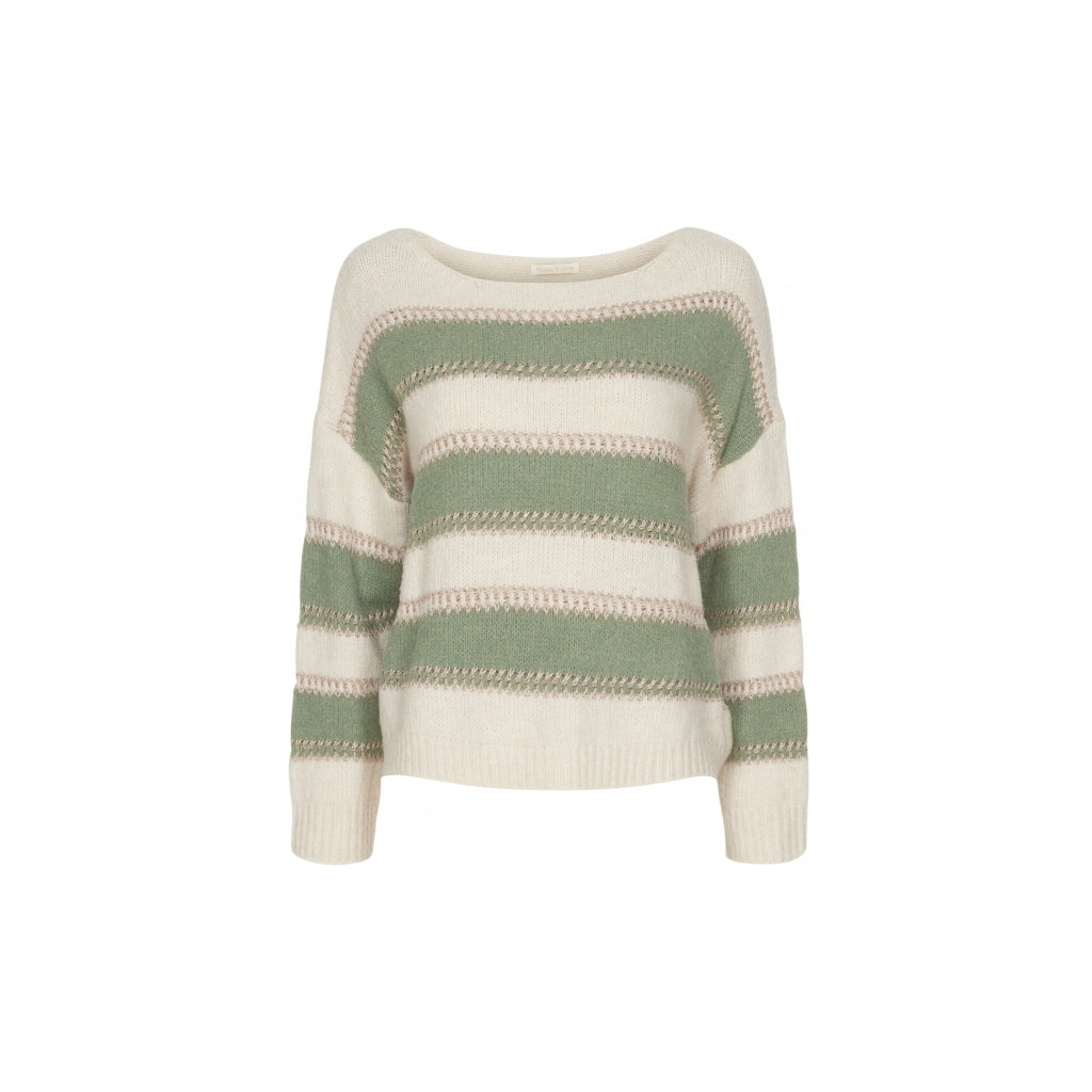 Stribet strik med rund hals - Green