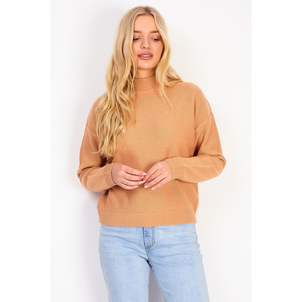 Brave Soul Ribbed High Neck Knit - Brown