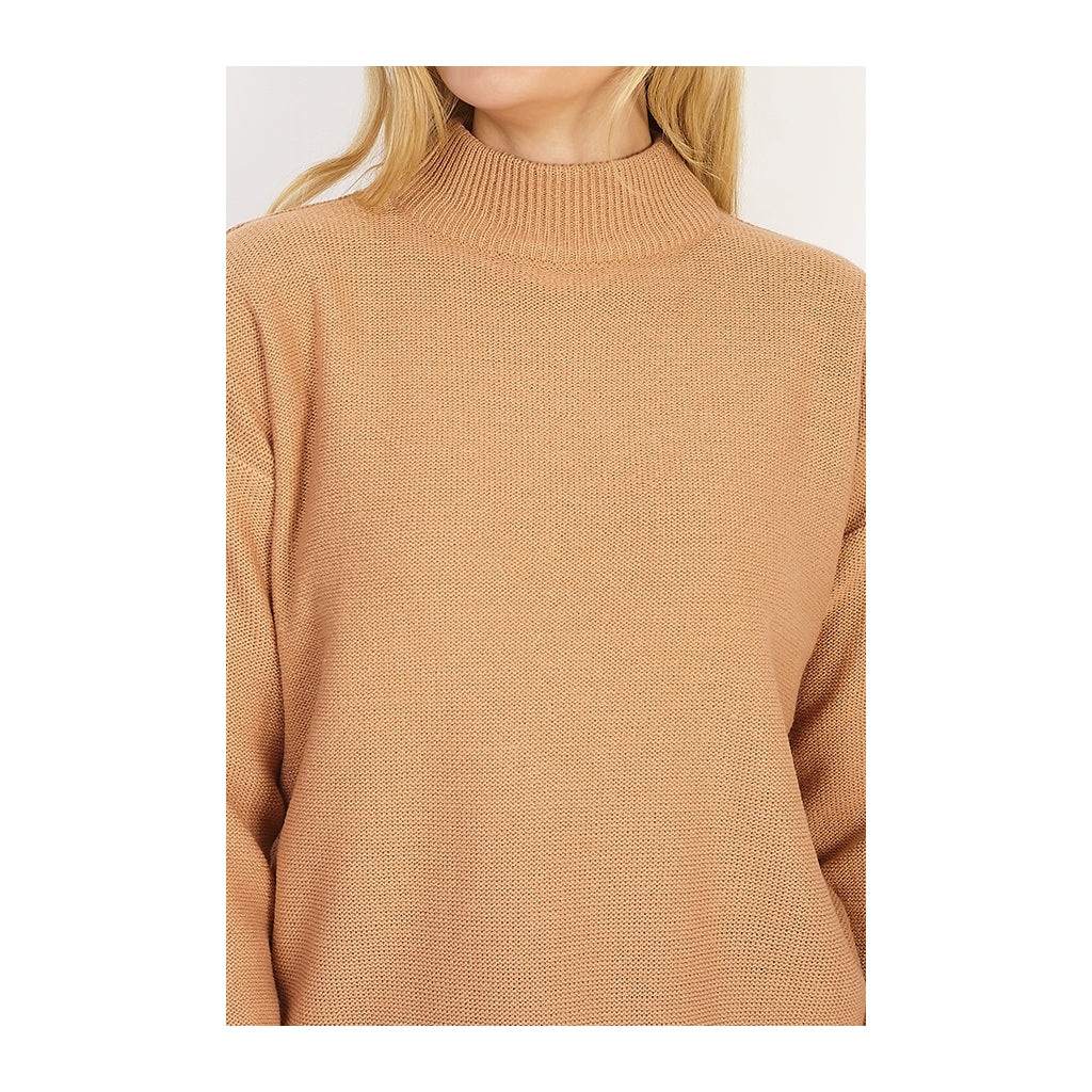 Brave Soul Ribbed High Neck Knit - Brown