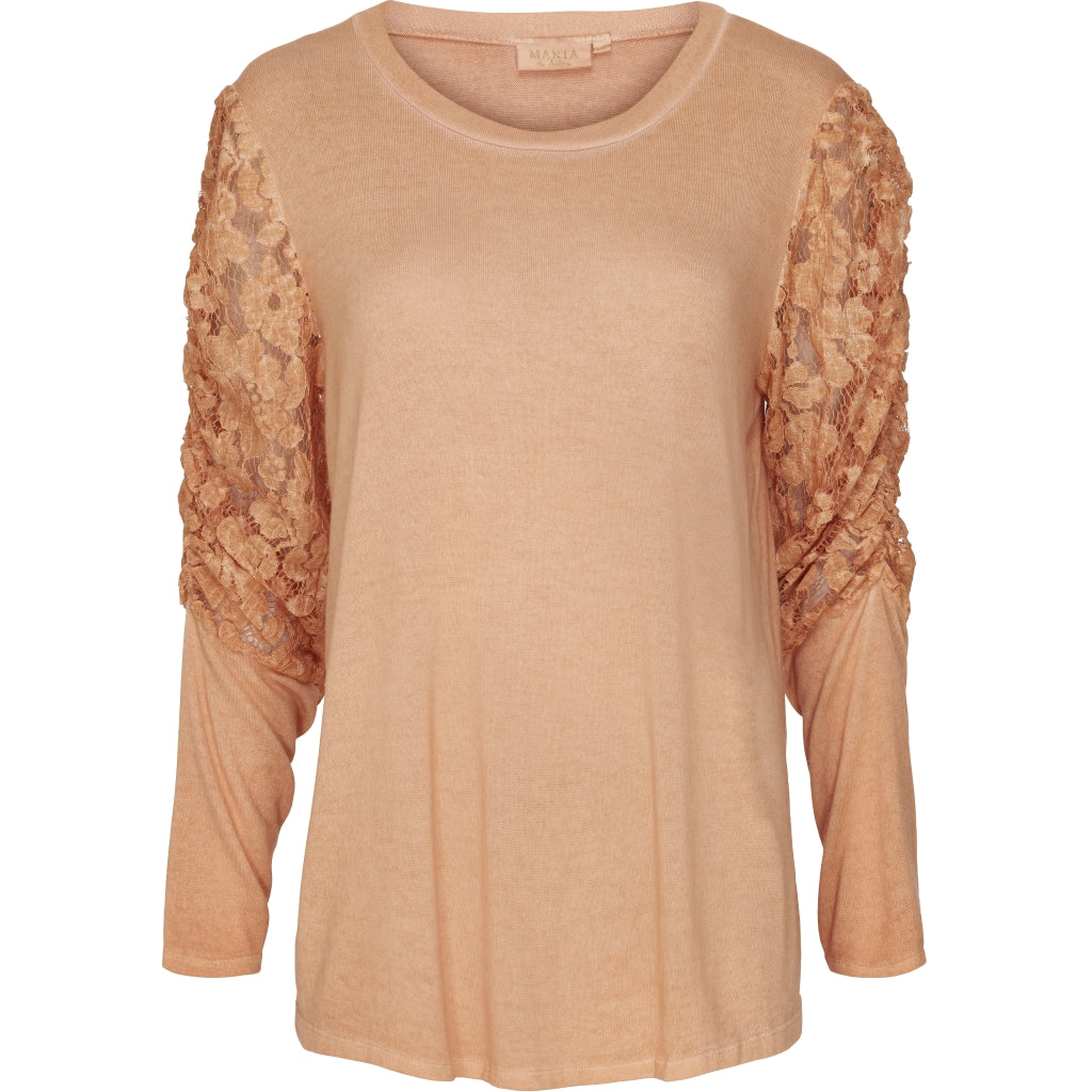 Bluse med blondeærmer - Orange Mode