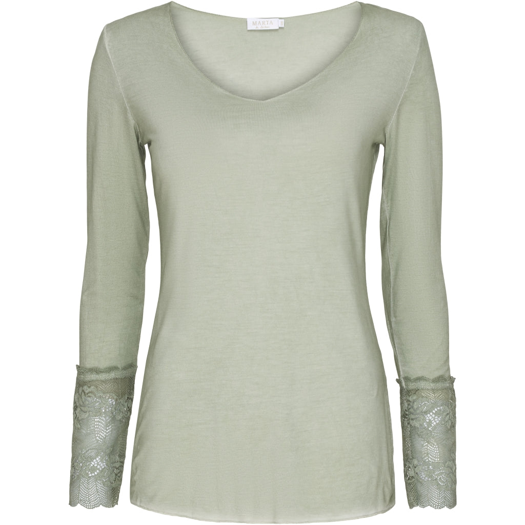 Bluse med blondeærmer 10422 - Green