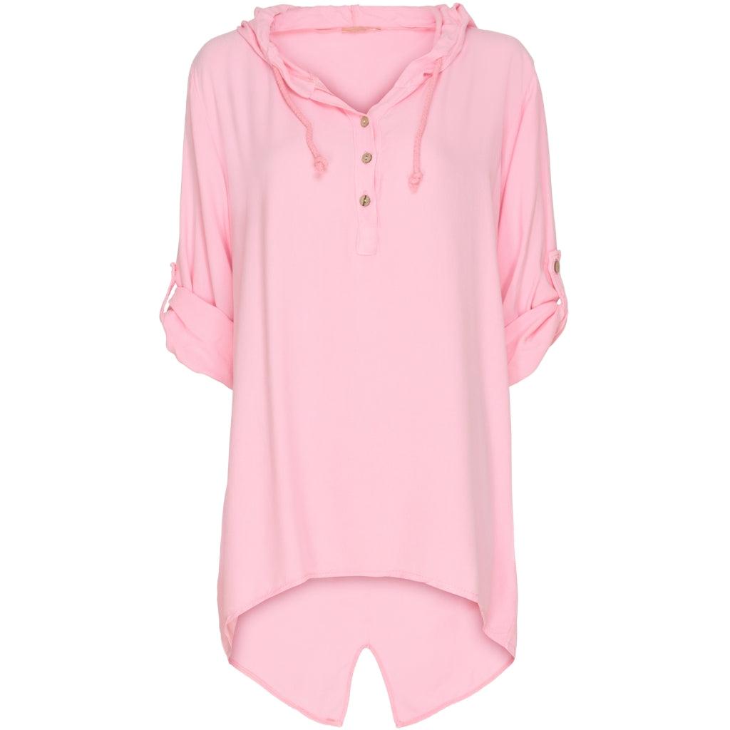 Løstsiddende bluse m. hætte - Pink