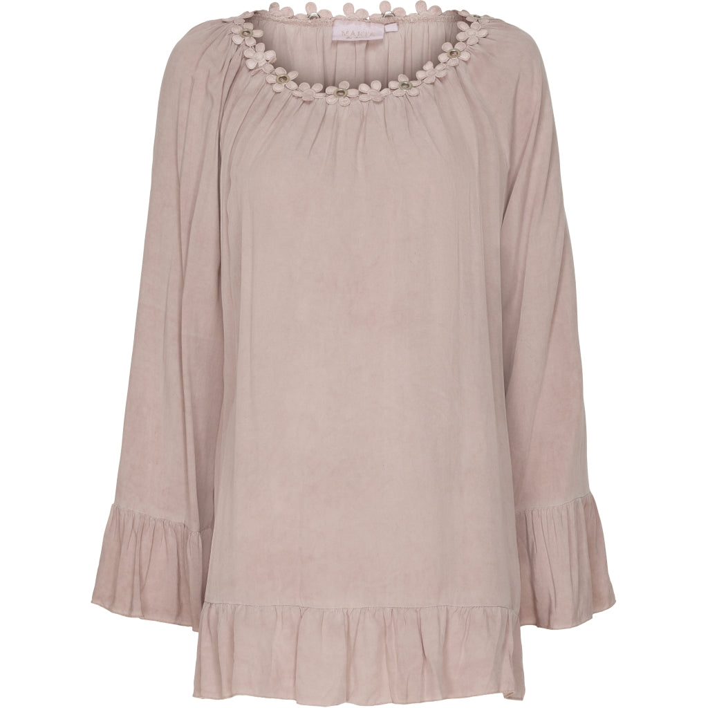 Bluse med blomsterkant - Rose