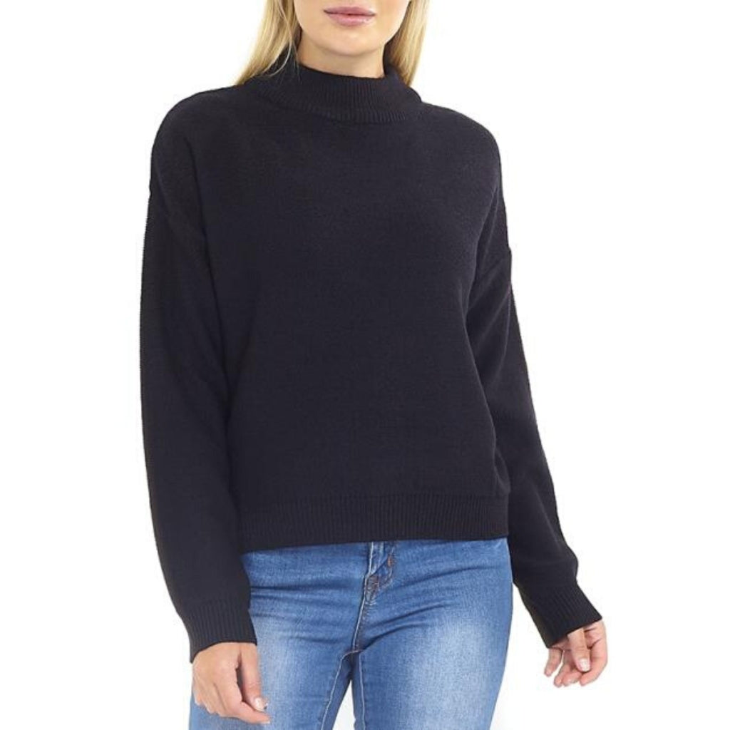Brave Soul Ribbed High Neck Knit - Black