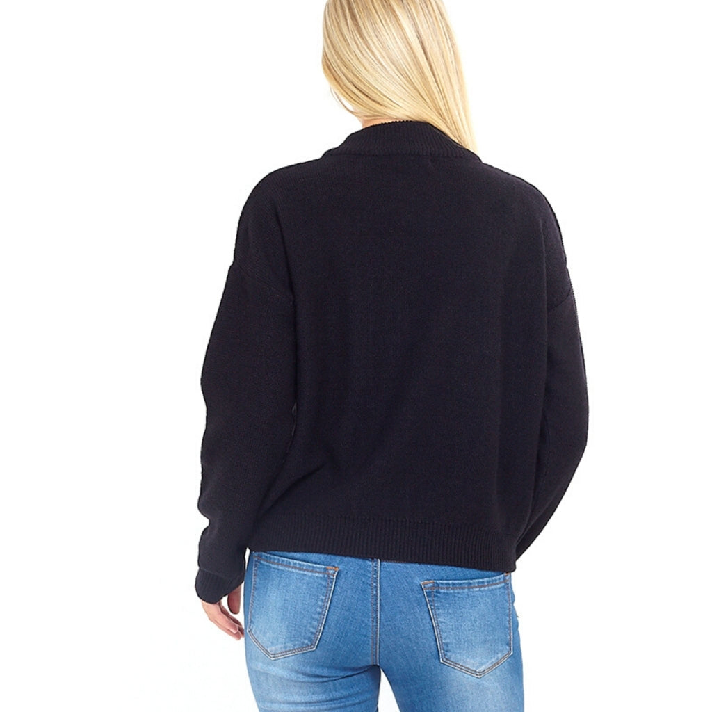 Brave Soul Ribbed High Neck Knit - Black