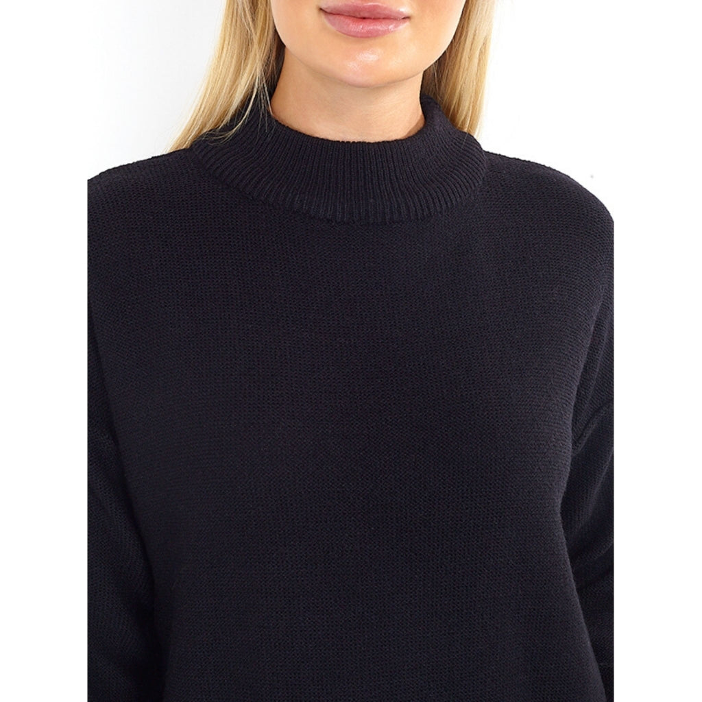 Brave Soul Ribbed High Neck Knit - Black
