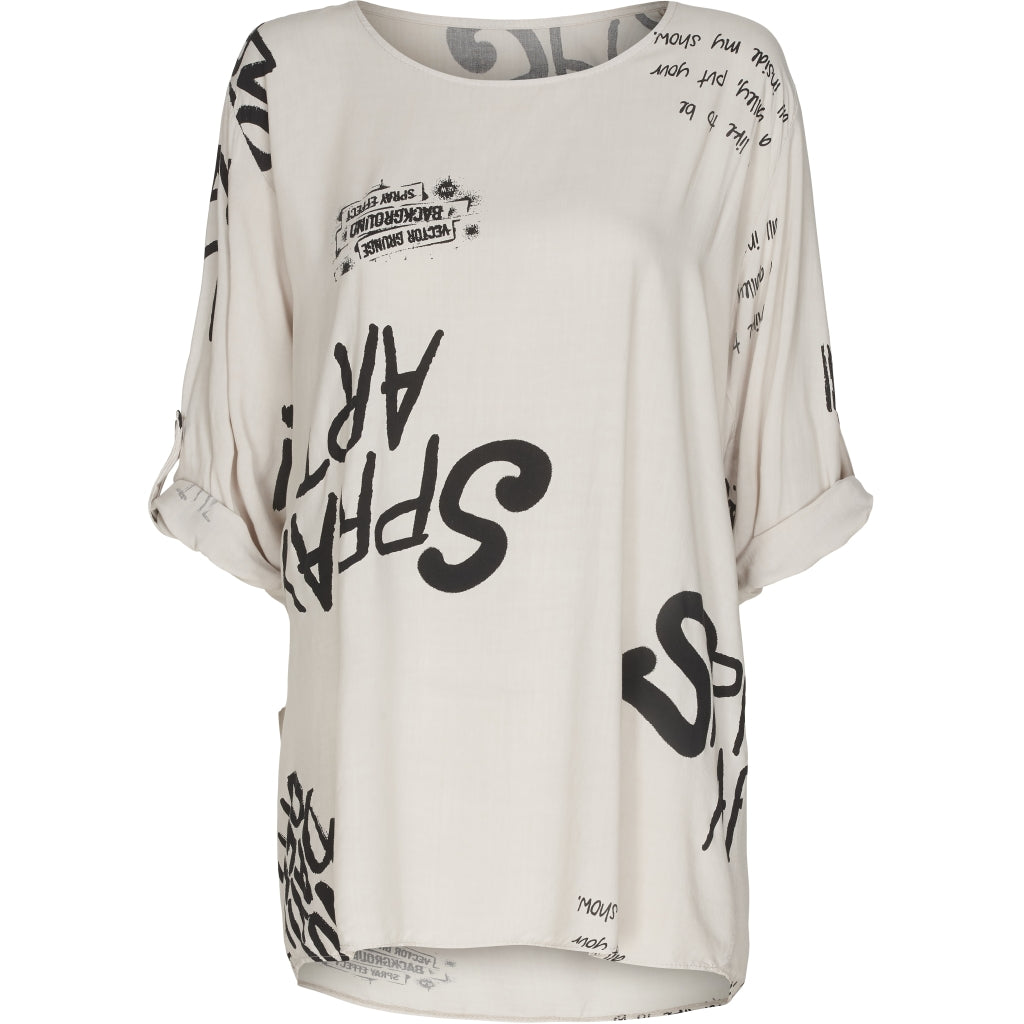 Løs bluse med tekst - Beige