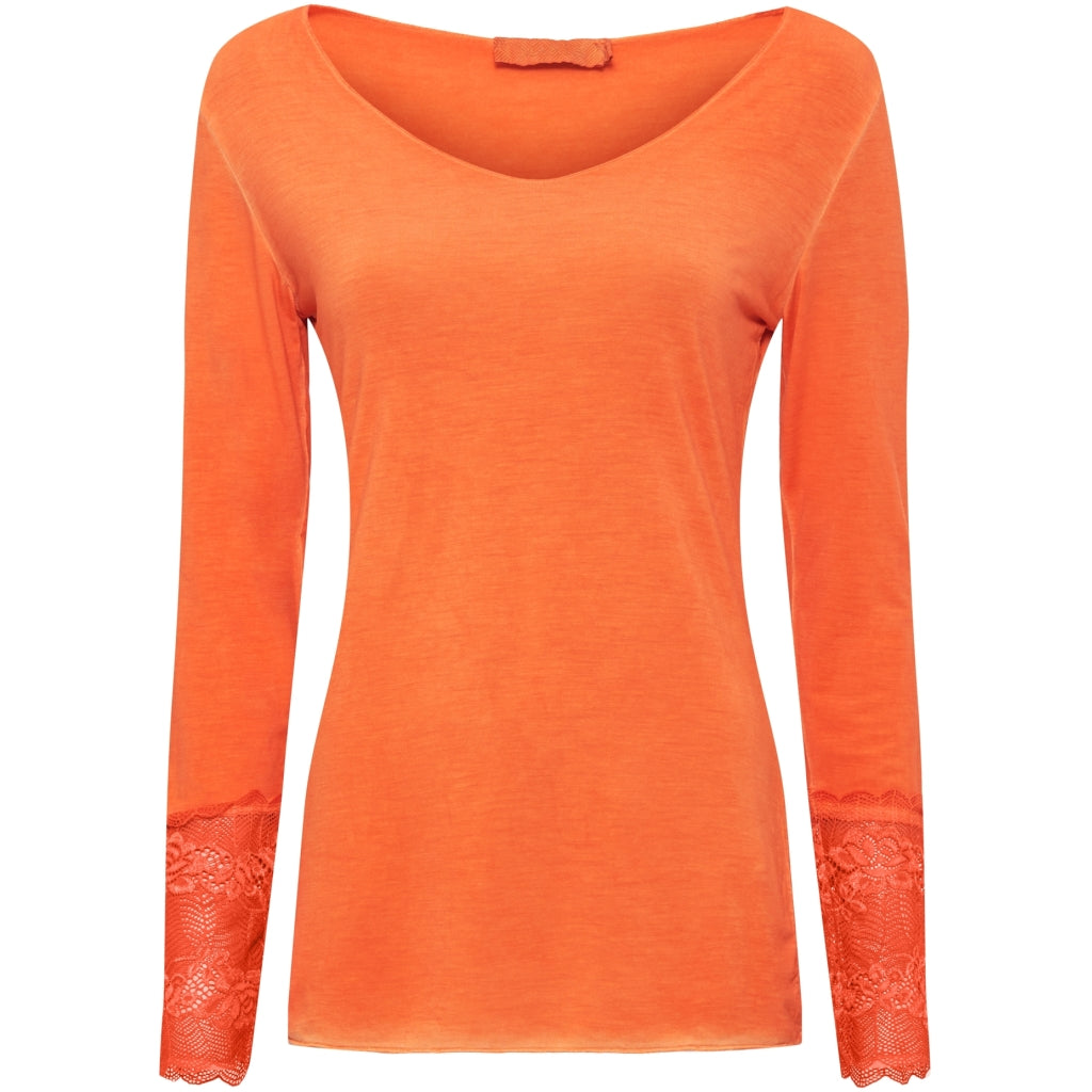 Bluse med blondeærmer 10422 - Orange