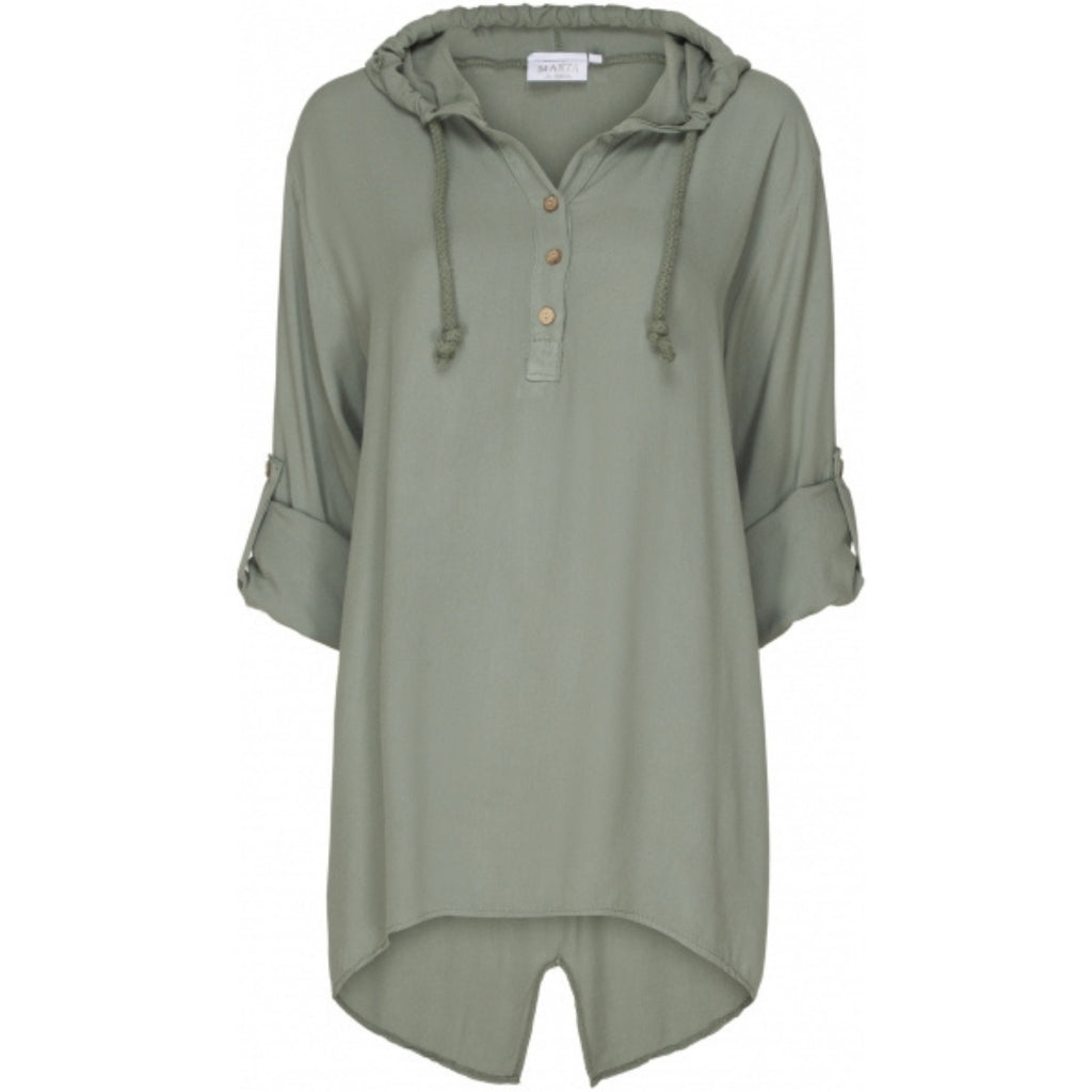 Løstsiddende bluse m. hætte - Militairy