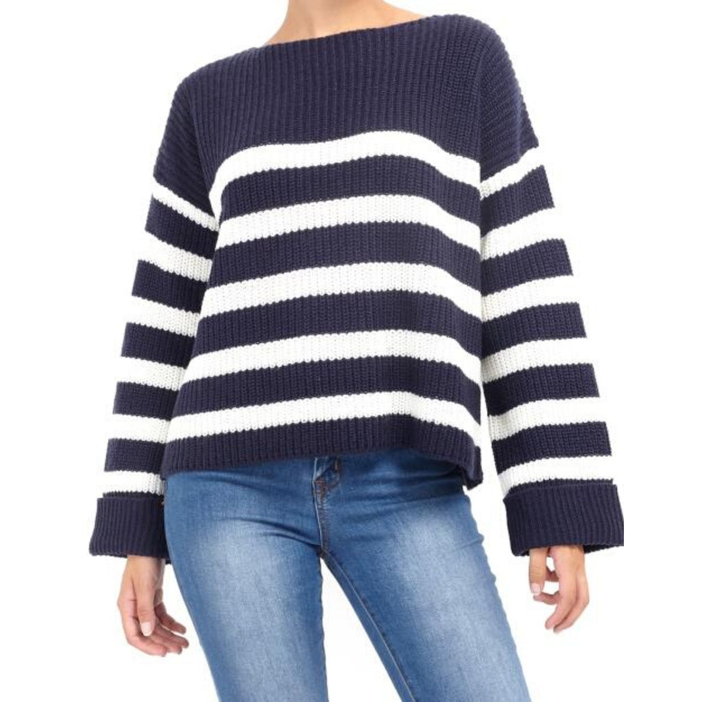 Brave Soul Stribet Pullover Marina - Navy Levere