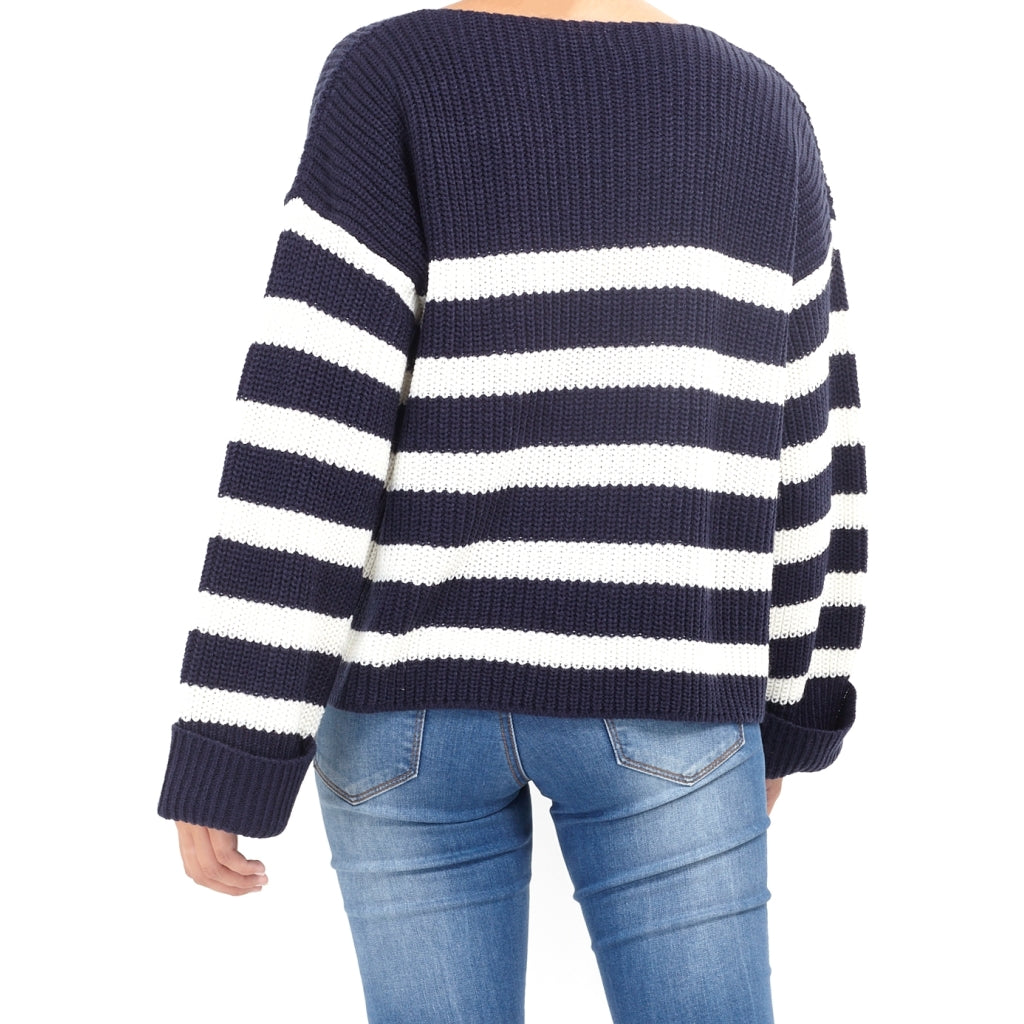 Brave Soul Stribet Pullover Marina - Navy Levere