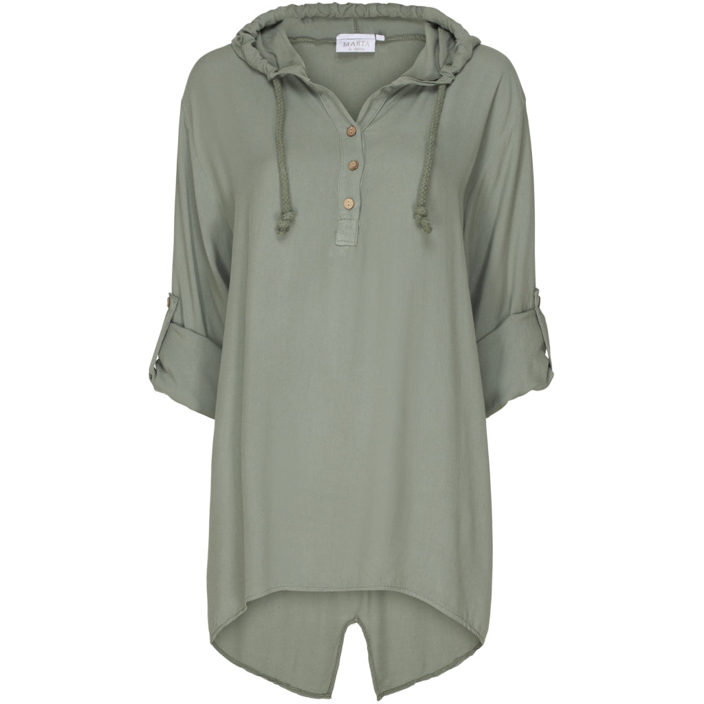 Løstsiddende bluse m. hætte - Militairy